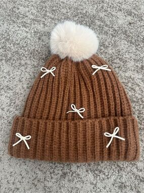 Fransesca’s Brown Ribbed Bow Hat O/S
